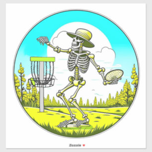 Disc Golfing Skeleton in Hat Retro 