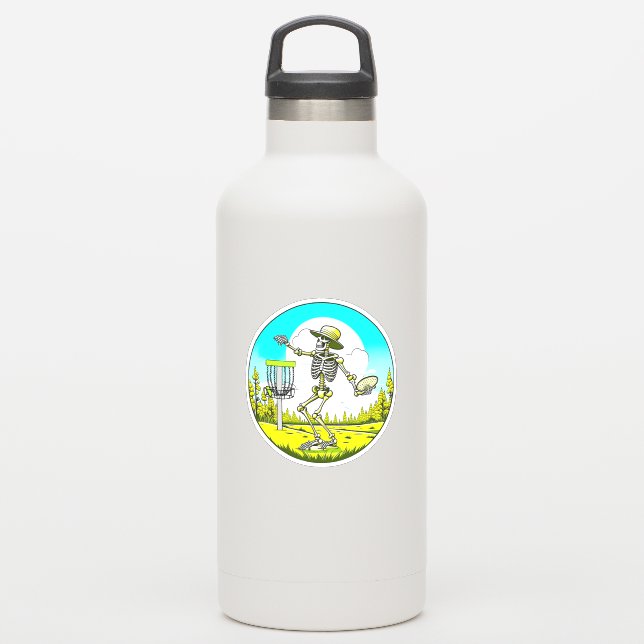 Disc Golfing Skeleton in Hat Retro  (Waterbottle)