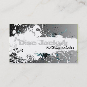 Disc Jockey Business Card Grunge Splatter Grey