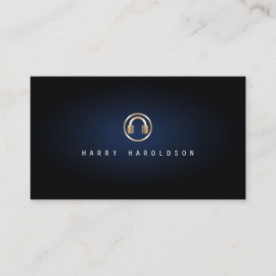 Disc Jockey Elegant Gold Music Note Icon Blue Glow Business Card