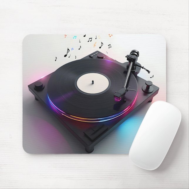 Disc Jockey Turntable With Neon Music Notes Mouse Mat (With Mouse)