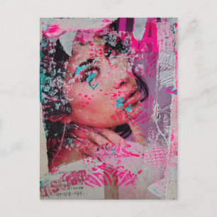 Discard Magazine Woman Mixed Media Collage Postcard