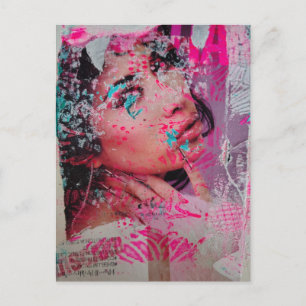 Discard Pink Flower Woman Mixed Media Collage Postcard