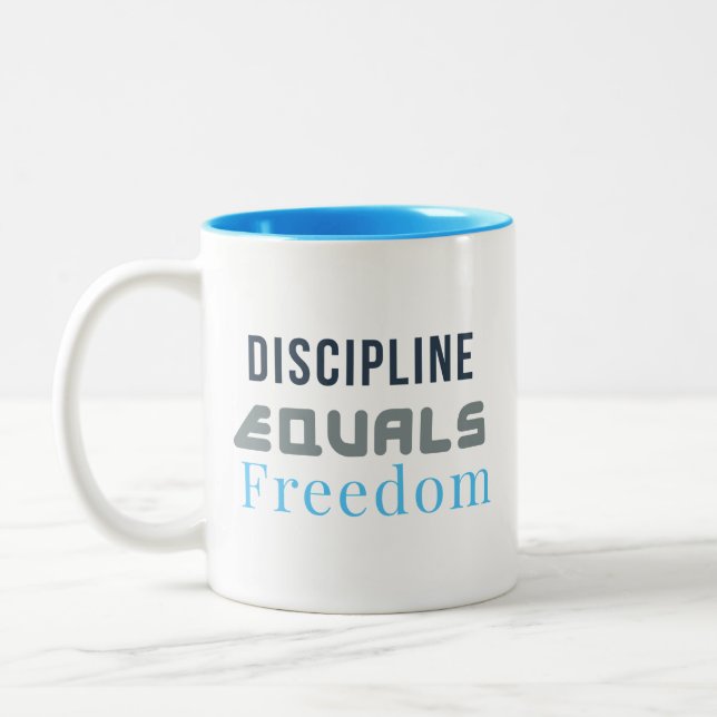 Discipline Equals Freedom – Bold Motivational Typo Two-Tone Coffee Mug (Left)