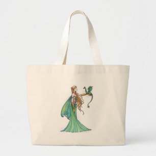 Discipline Green Fairy Dragon by Molly Harrison Large Tote Bag