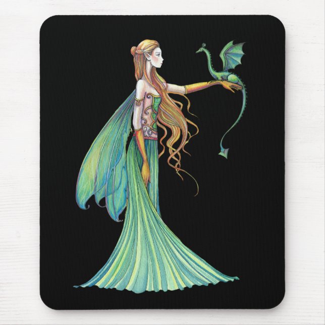 Discipline Green Fairy Dragon by Molly Harrison Mouse Mat (Front)