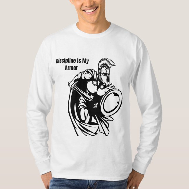 “Discipline is My Armor – Warrior Sword T-Shirt (Front)