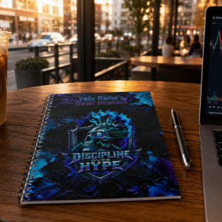 Discipline Over Hype Bitcoin Blue Brushstroke Notebook