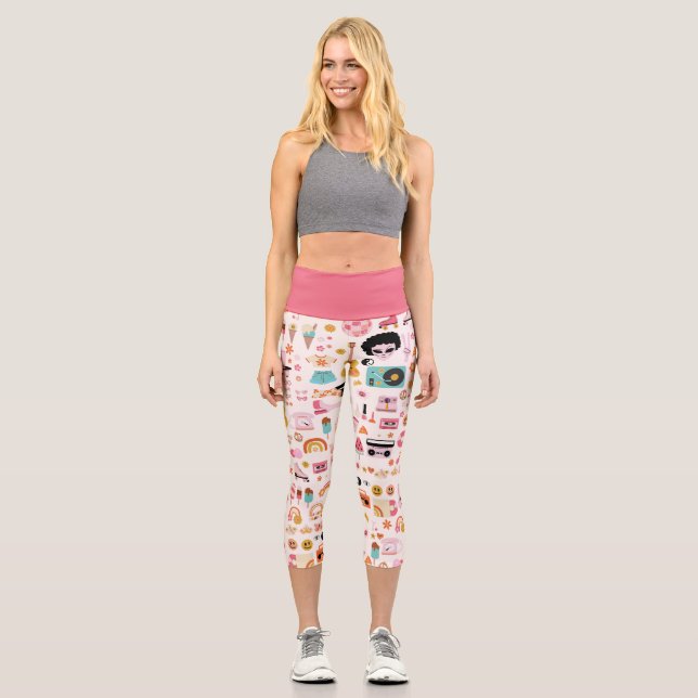 disco 1970s alien funky groovy  capri leggings (Front)