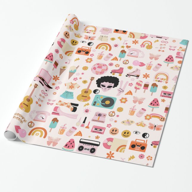 disco 1970s alien funky groovy  wrapping paper (Unrolled)