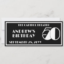 Disco 50 Birthday Marquee Ticket Black and White