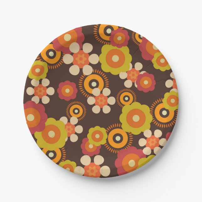 Disco 70s 60s Retro Flowers Pop Culture Paper Plate (Front)