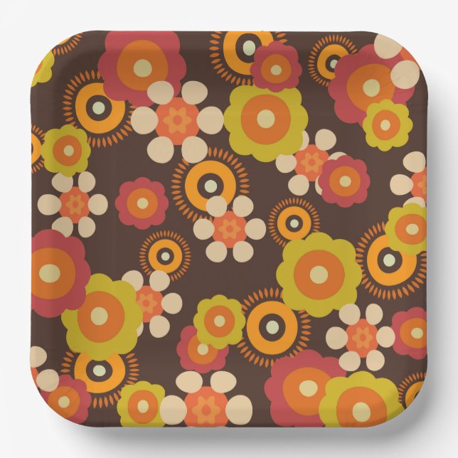 Disco 70s 60s Retro Flowers Pop Culture Paper Plate (Front)