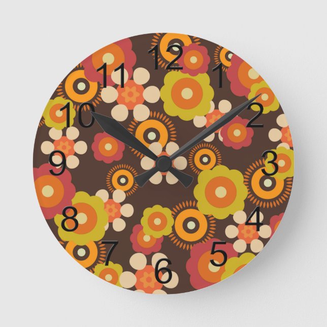 Disco 70s 60s Retro Flowers Pop Culture Round Clock (Front)