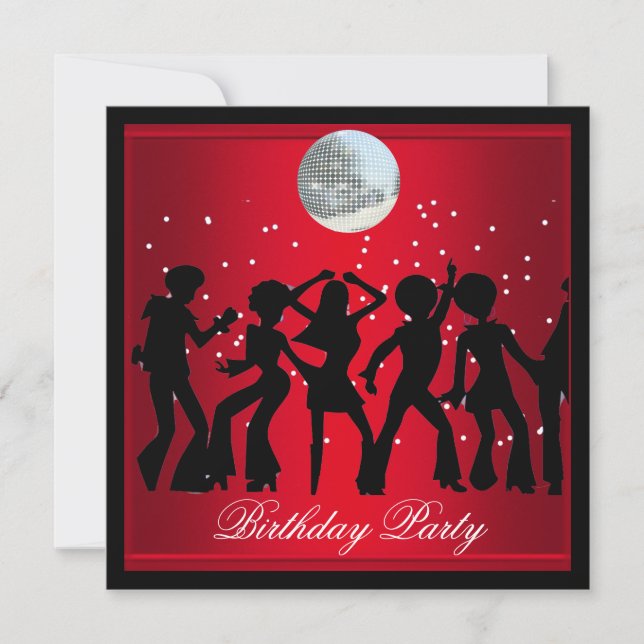 Disco 70's Birthday Party Red retro 2 Invitation (Front)