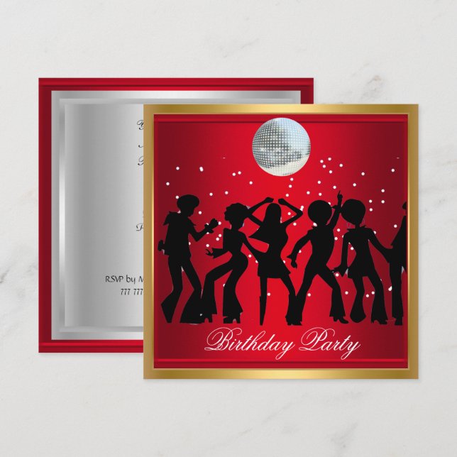 Disco 70's Birthday Party Red retro invitation (Front/Back)