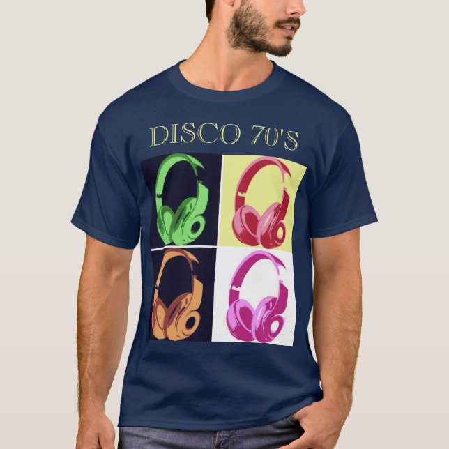 Disco 70's Blue Pop Art Music Entertainment Retro T-Shirt (Front)