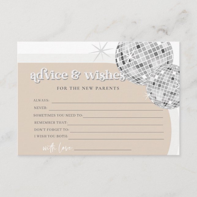 Disco Advice and Wishes Baby Shower Game Card (Front)