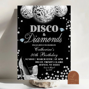 Disco and Diamonds Adult Birthday Party Invitation