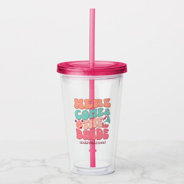 Disco Bachelorette Party Retro 80's 70's Groovy Acrylic Tumbler (Front)