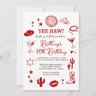 Disco Ball 21st Western Birthday Red Cowgirl  Invitation