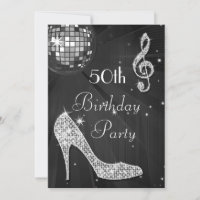 Disco Ball and Heels Black & Silver 50th Birthday