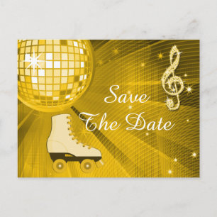 Disco Ball and Roller Skates 21st Save The Date Announcement Postcard