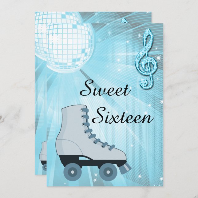 Disco Ball and Roller Skates Sweet Sixteen Invitation (Front/Back)