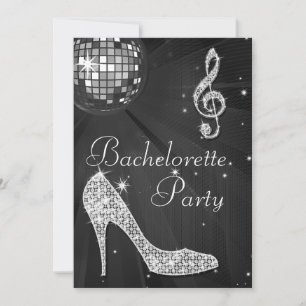 Disco Ball and Sparkle Heels Black Bachelorette Invitation