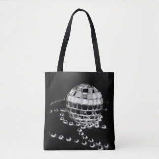 Disco ball b&w photo inverted black tote bag
