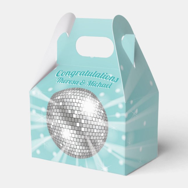 Disco Ball Baby Shower Groovy Blue Boy Favour Box (Front Side)
