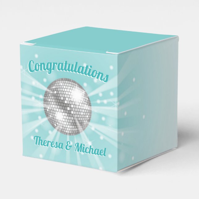 Disco Ball Baby Shower Groovy Blue Boy Favour Box (Front Side)
