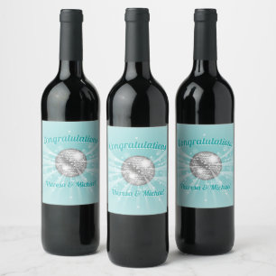 Disco Ball Baby Shower Groovy Blue Boy favour Wine Label