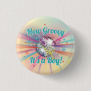 Disco Ball Baby Shower Groovy It's a Boy 3 Cm Round Badge