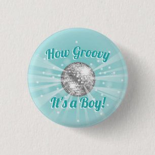 Disco Ball Baby Shower Groovy It's a Boy 3 Cm Round Badge
