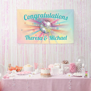 Disco Ball Baby Shower Groovy Pastel Rainbow Banner
