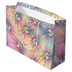 Disco Ball Baby Shower Groovy Pastel Rainbow Large Gift Bag