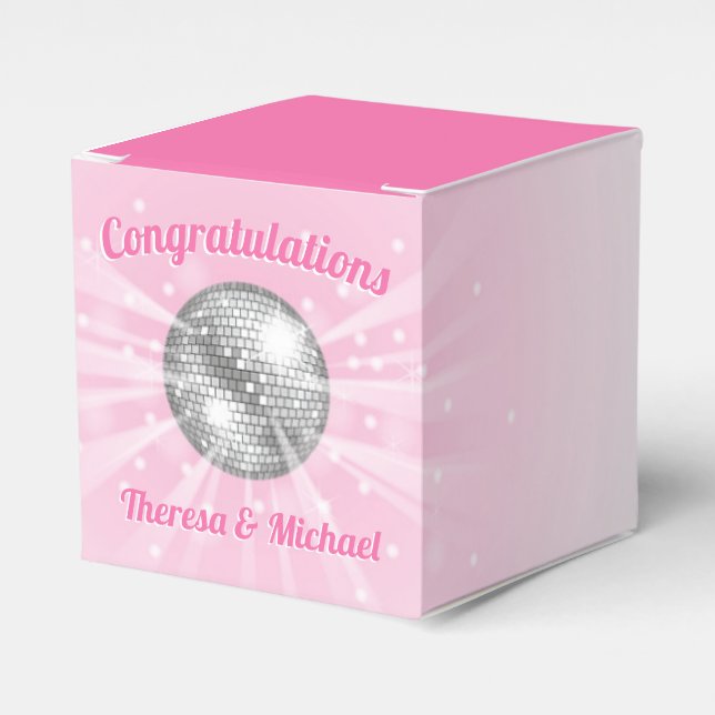 Disco Ball Baby Shower Groovy Pink Girl Favour Box (Front Side)