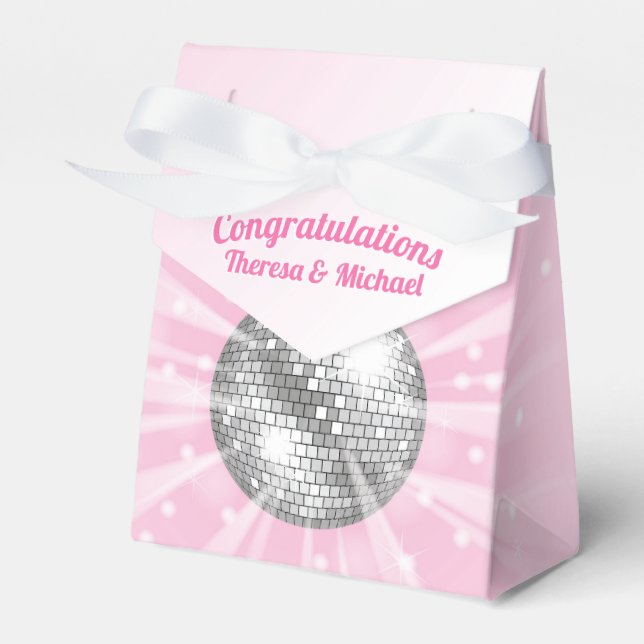 Disco Ball Baby Shower Groovy Pink Girl Favour Box (Front Side)
