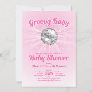 Disco Ball Baby Shower Groovy Pink Girl Invitation