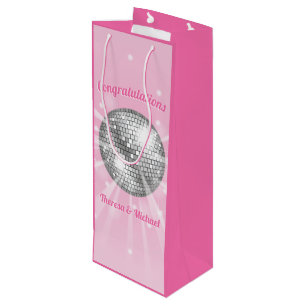 Disco Ball Baby Shower Groovy Pink Girl Wine Gift Bag