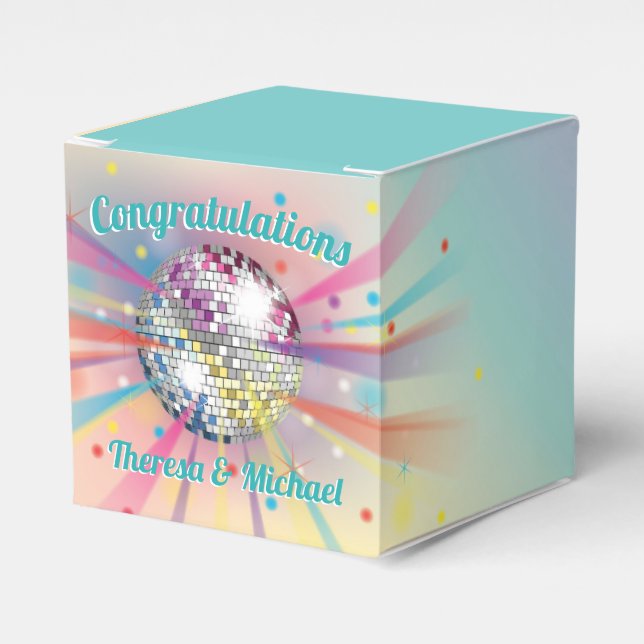 Disco Ball Baby Shower Groovy Rainbow Favour Box (Front Side)
