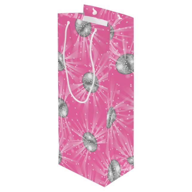 Disco Ball Baby Shower Pink Girl Wine Gift Bag (Back Angled)