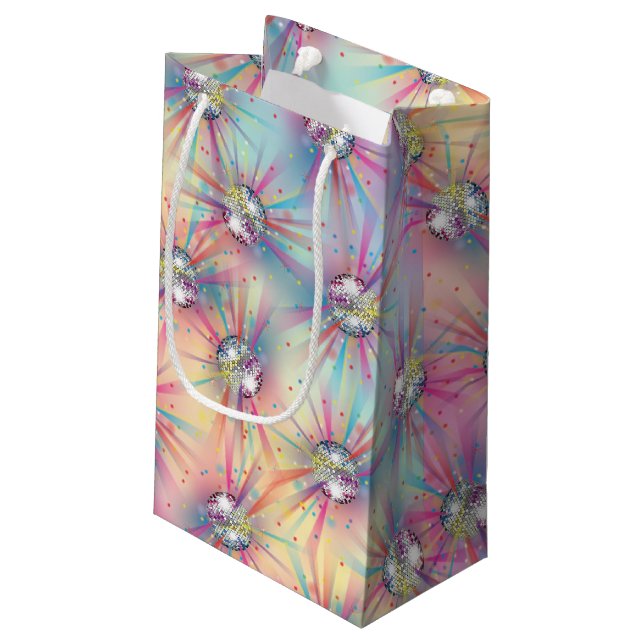 Disco Ball Baby Shower Rainbow Small Gift Bag (Back Angled)