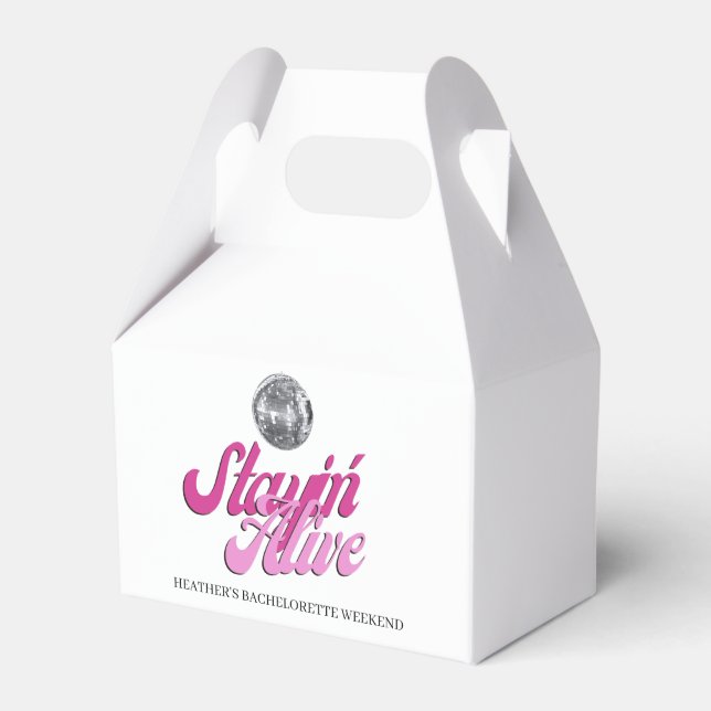 Disco Ball Bachelorette Stayin Alive Hangover Kit  Favour Box (Front Side)