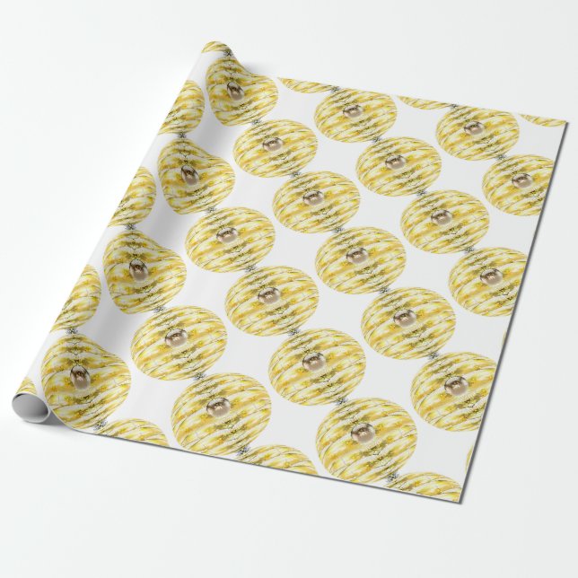 Disco Ball Bee Hive Pattern Wrapping Paper (Unrolled)
