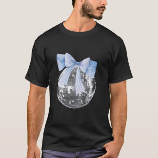 Disco Ball Blue Bow Coquette Girly Aesthetic T-Shirt