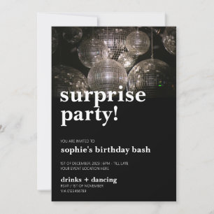 Disco Ball Bold Modern Surprise Birthday Party Invitation