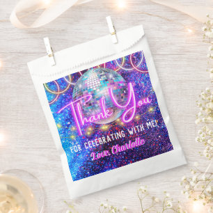 Disco Ball Bright Neon Pink Glowing Thank You Favour Bags