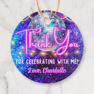 Disco Ball Bright Neon Pink Glowing Thank You Favour Tags